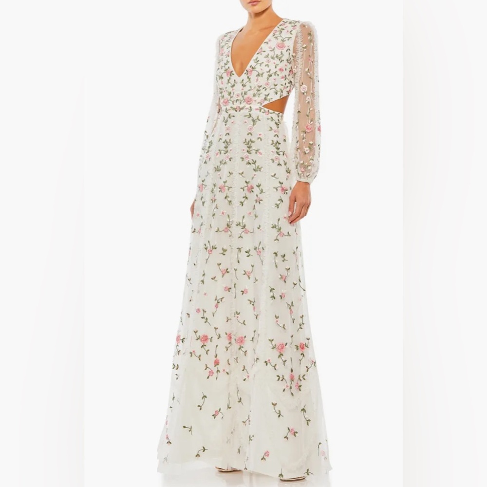 NWT Mac Duggal Embroidered Floral Maxi Dress Style 70159 Size 2